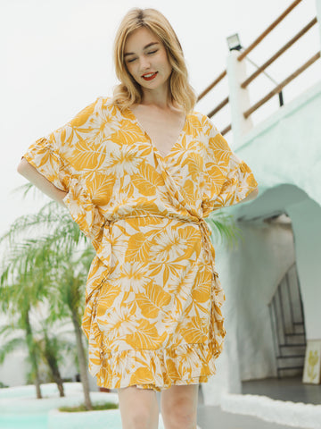 Moss Rose Tropicalia Floral Belted Kaftan